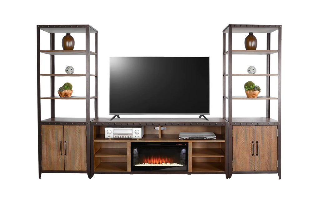111" Media Wall With Electric Fireplace - Antique Brown