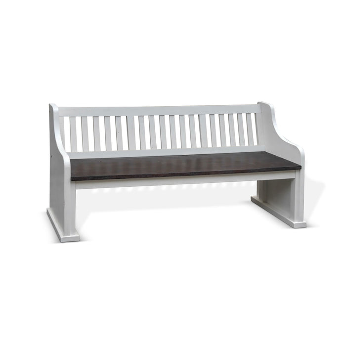 Carriage House - Slat Back Bench - Cottage White / Europen Dark