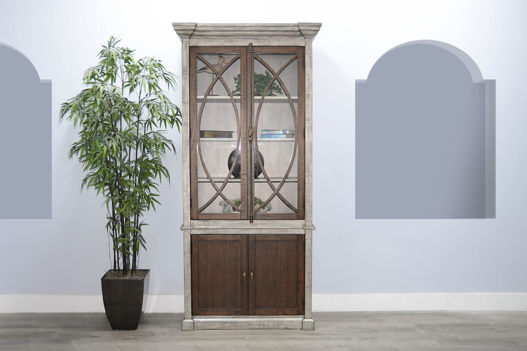 Homestead Hills - Two-Tone Display Cabinet With Glass Doors - Tobacco Leaf / Alpine Gray