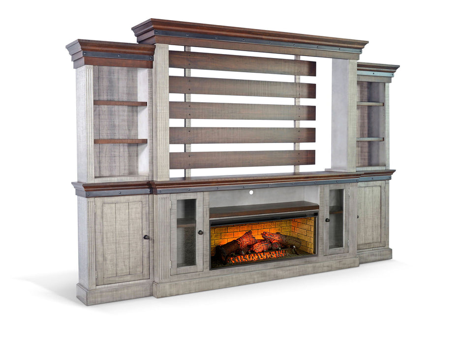 128" Entertainment Wall With Electric Fireplace Insert