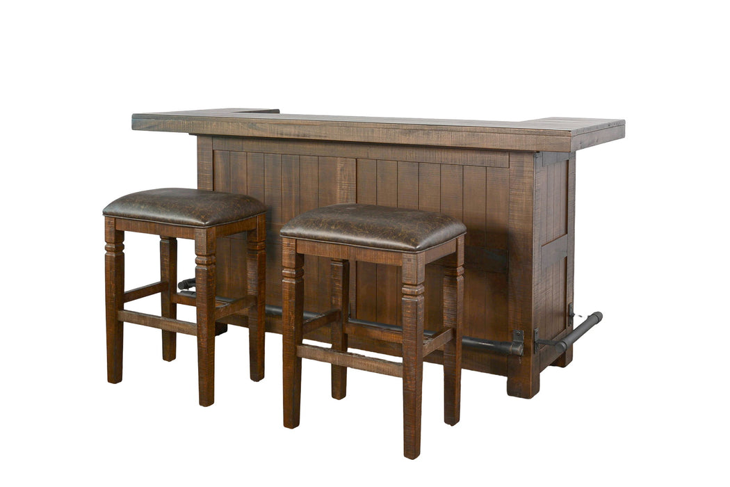 80" Traditional Wood Home 3 Piece Bar Set With Rectangular Backless Stools - Tobacco Leaf