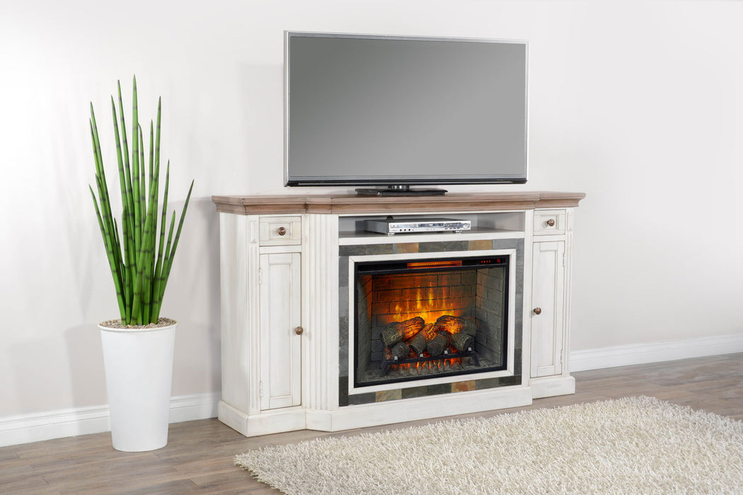 72" Media Console With Wood Electric Fireplace Insert - Marble White