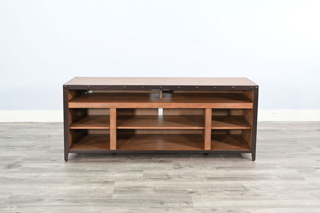 Industrial TV Stand With Open Shelving And Metal Accents - Antique Brown