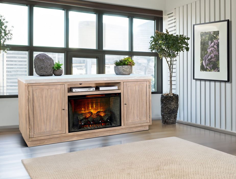 78" Media Console With Electric Fireplace - Light Gray / Wheat