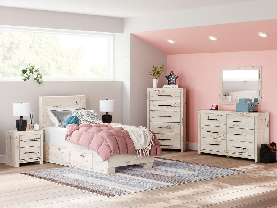 Twin Panel Bed with Mirrored Dresser