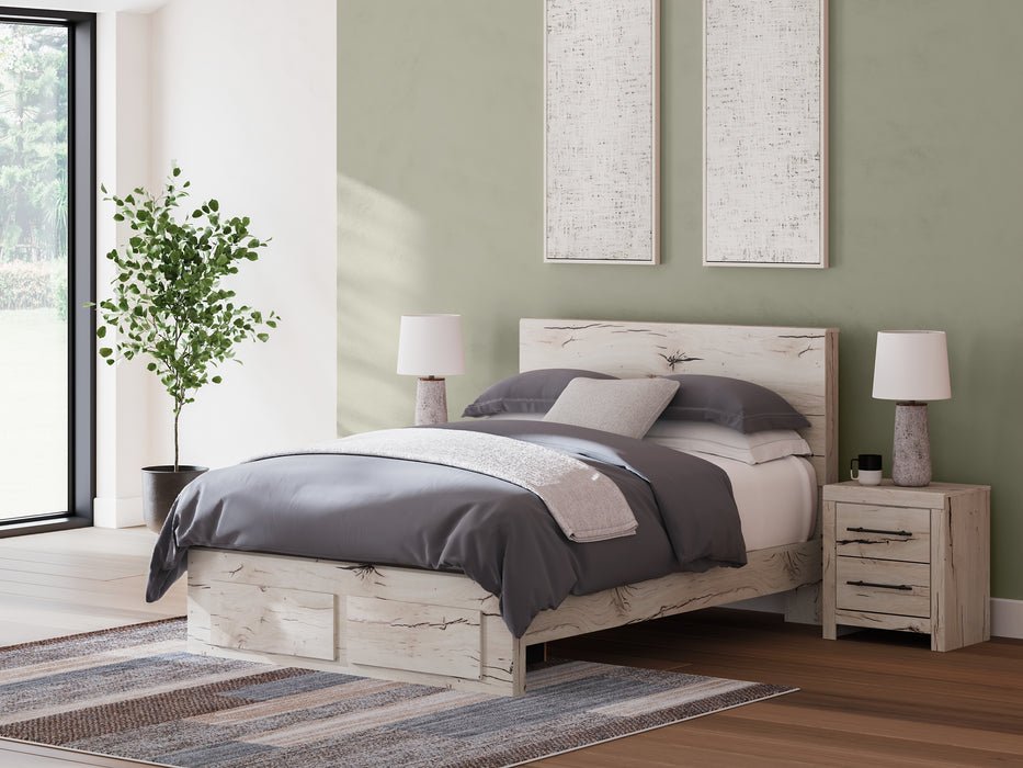 Queen Panel Storage Bed with Mirrored Dresser