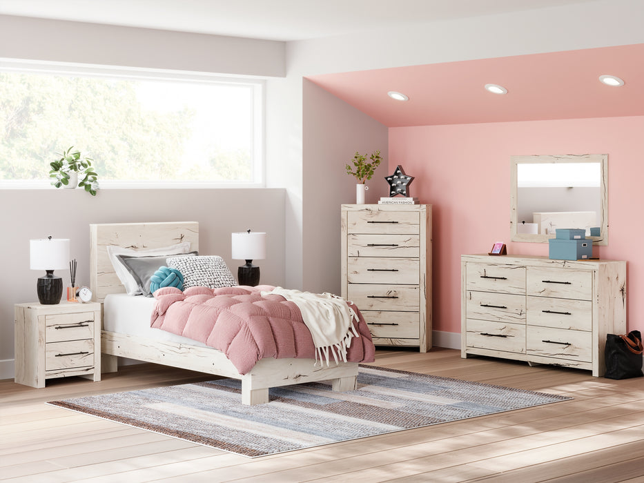 Twin Panel Bed with Mirrored Dresser