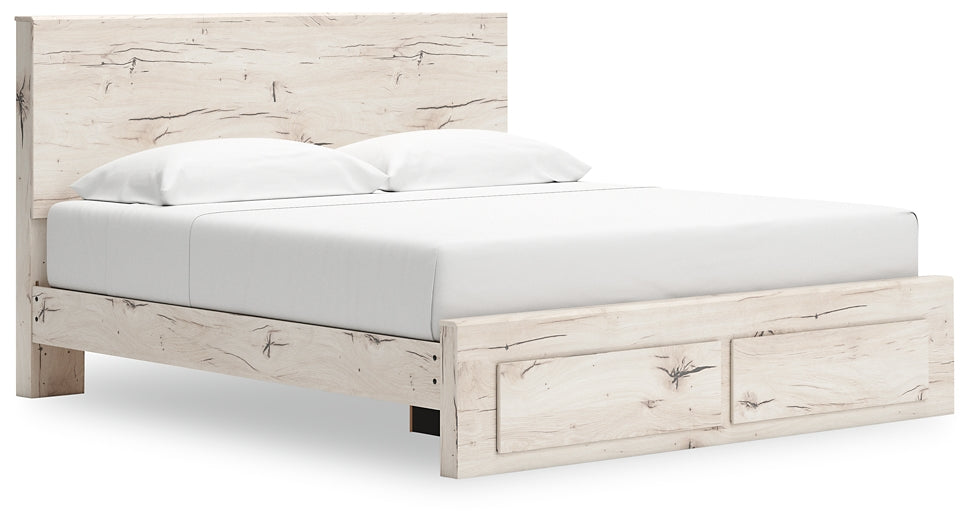 King Panel Storage Bed with Mirrored Dresser and Nightstand