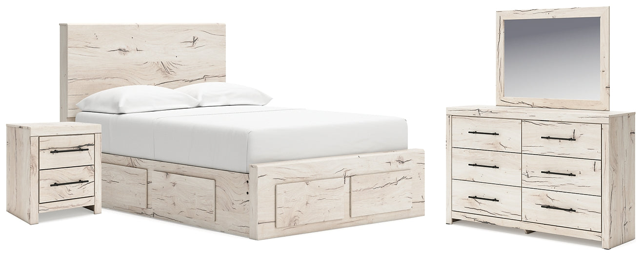 Full Panel Storage Bed with Mirrored Dresser and Nightstand