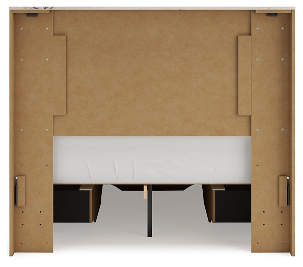 Full Panel Storage Bed with Mirrored Dresser and Nightstand