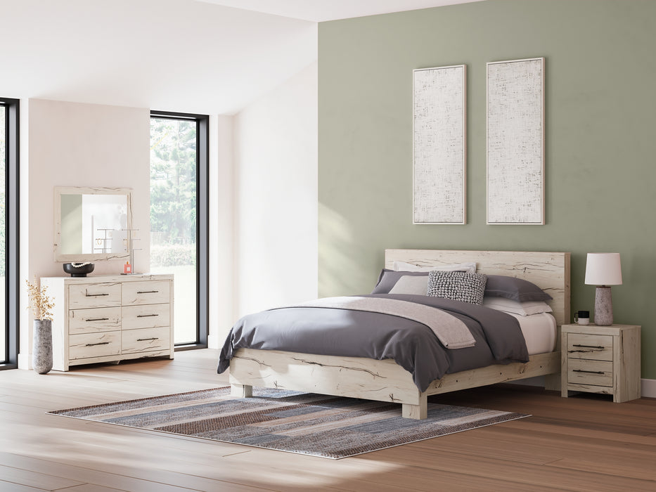 King Panel Bed with Mirrored Dresser and Nightstand
