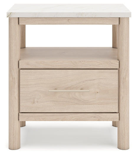 Queen Upholstered Panel Bed with Mirrored Dresser, Chest and Nightstand