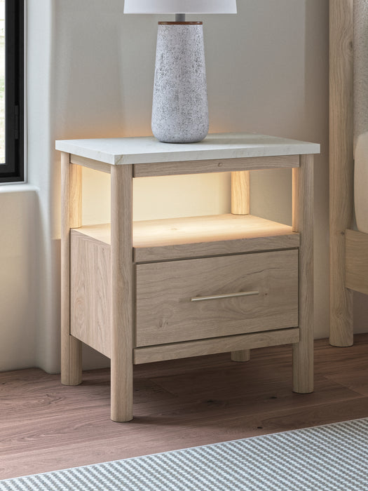 Queen Upholstered Panel Bed with Mirrored Dresser, Chest and Nightstand