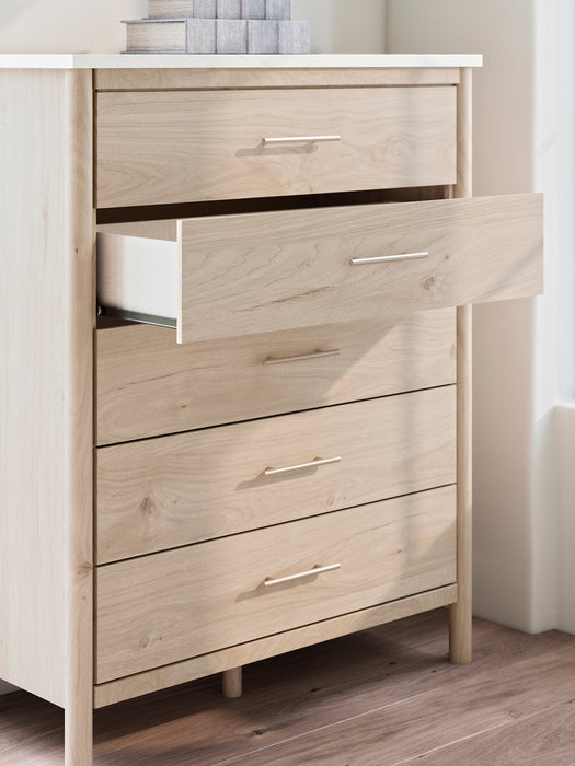 Queen Upholstered Panel Bed with Mirrored Dresser, Chest and Nightstand