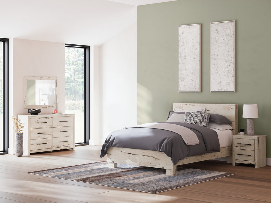 Queen Panel Bed with Mirrored Dresser and Nightstand