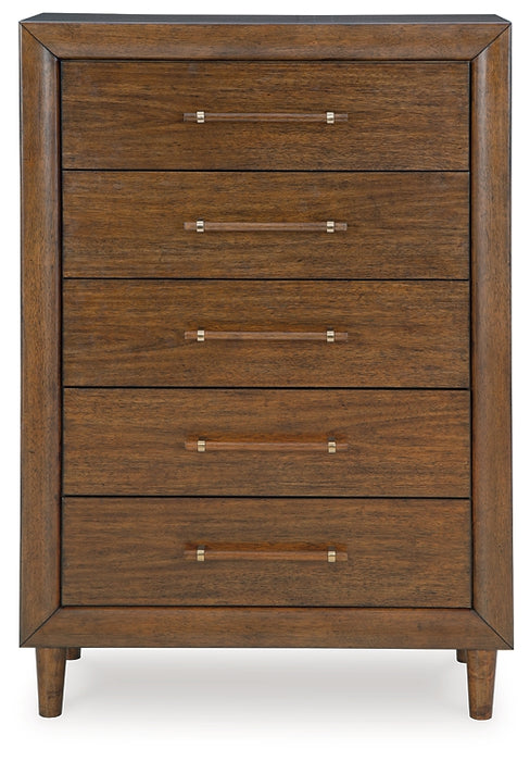 Lyncott California King Upholstered Bed with Mirrored Dresser and Chest