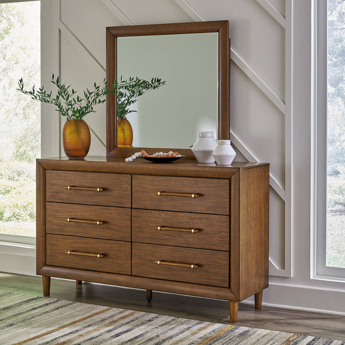 Lyncott California King Upholstered Bed with Mirrored Dresser and Chest