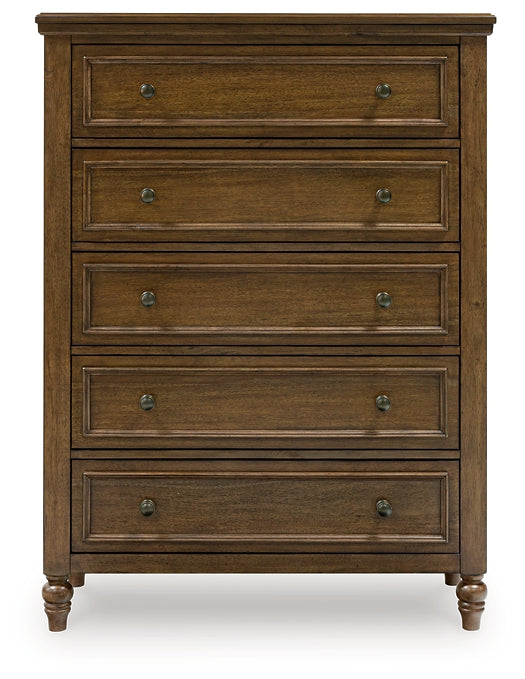 Sturlayne Queen Upholstered Panel Bed with Mirrored Dresser and Chest