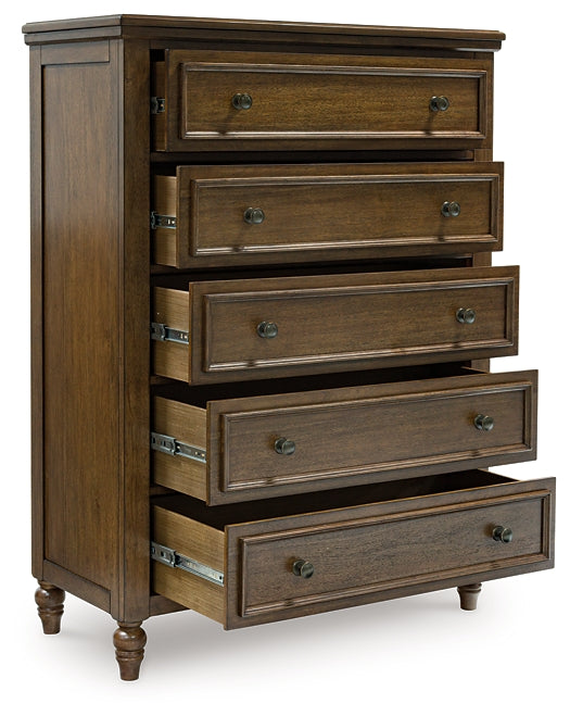 Sturlayne Queen Upholstered Panel Bed with Mirrored Dresser and Chest