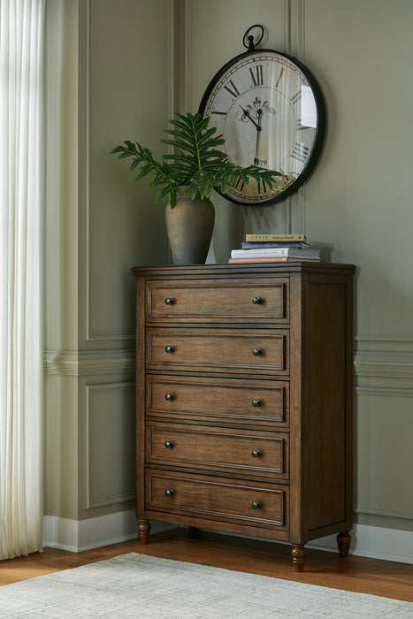 Sturlayne Queen Upholstered Panel Bed with Mirrored Dresser and Chest