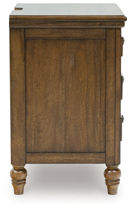 Sturlayne Queen Upholstered Panel Bed with Mirrored Dresser, Chest and Nightstand
