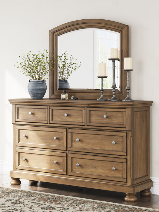 Feddinger Queen Storage Sleigh Bed with Mirrored Dresser and Chest