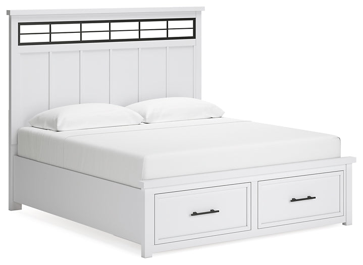Ashbryn King Panel Storage Bed with Mirrored Dresser, Chest and Nightstand