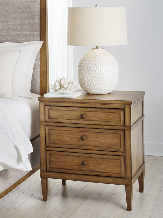 Sharlance Queen Upholstered Panel Bed with Mirrored Dresser and Nightstand