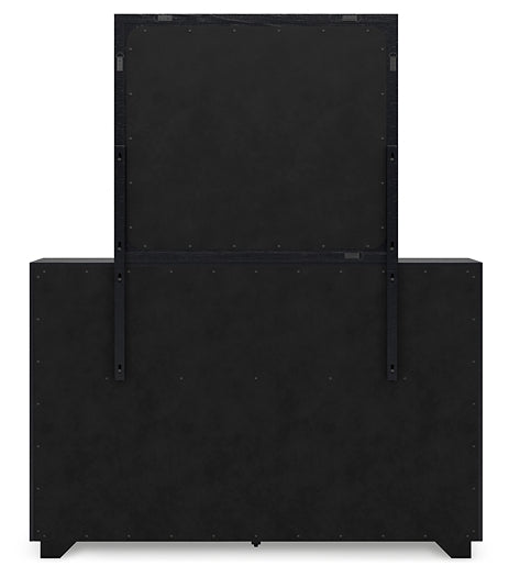 Londer California King Panel Bed with Mirrored Dresser and Nightstand