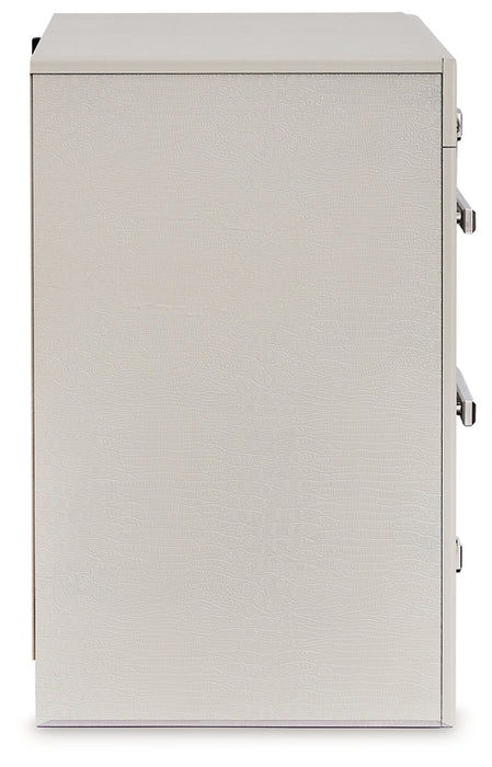 Zyniden Queen Upholstered Panel Bed with Mirrored Dresser and Nightstand