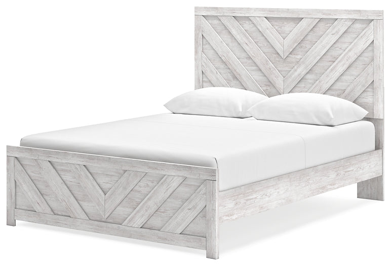 Cayboni Queen Panel Bed with Mirrored Dresser and Chest