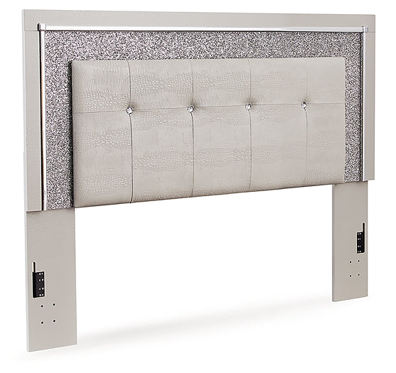 Zyniden Queen Upholstered Panel Headboard with Mirrored Dresser and Chest