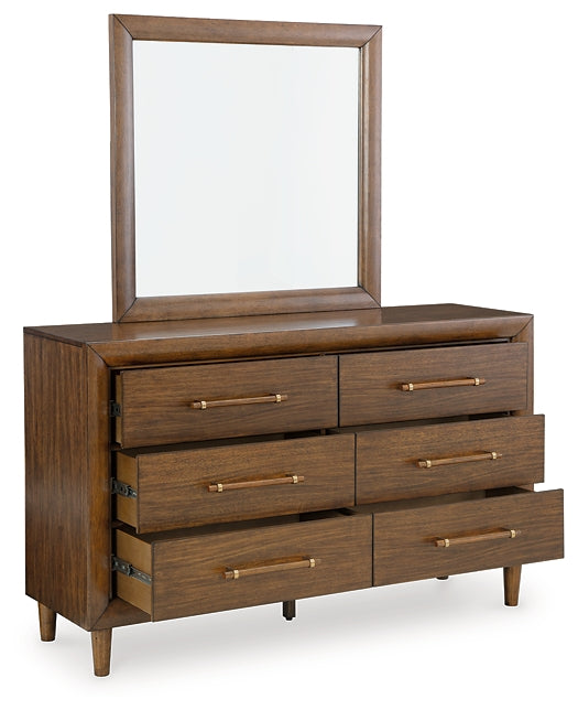 Lyncott California King Upholstered Bed with Mirrored Dresser, Chest and Nightstand