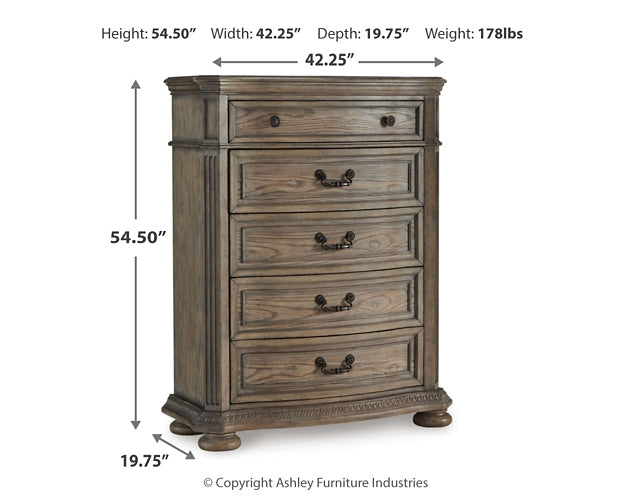 Ardenfield Queen Upholstered Sleigh Bed with Mirrored Dresser and Chest