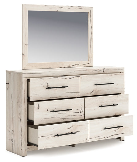 Lawroy Queen Panel Headboard with Mirrored Dresser, Chest and Nightstand