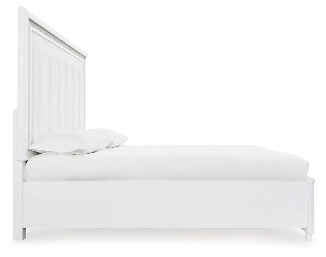 Chalanna King Upholstered Storage Bed with Mirrored Dresser and Chest