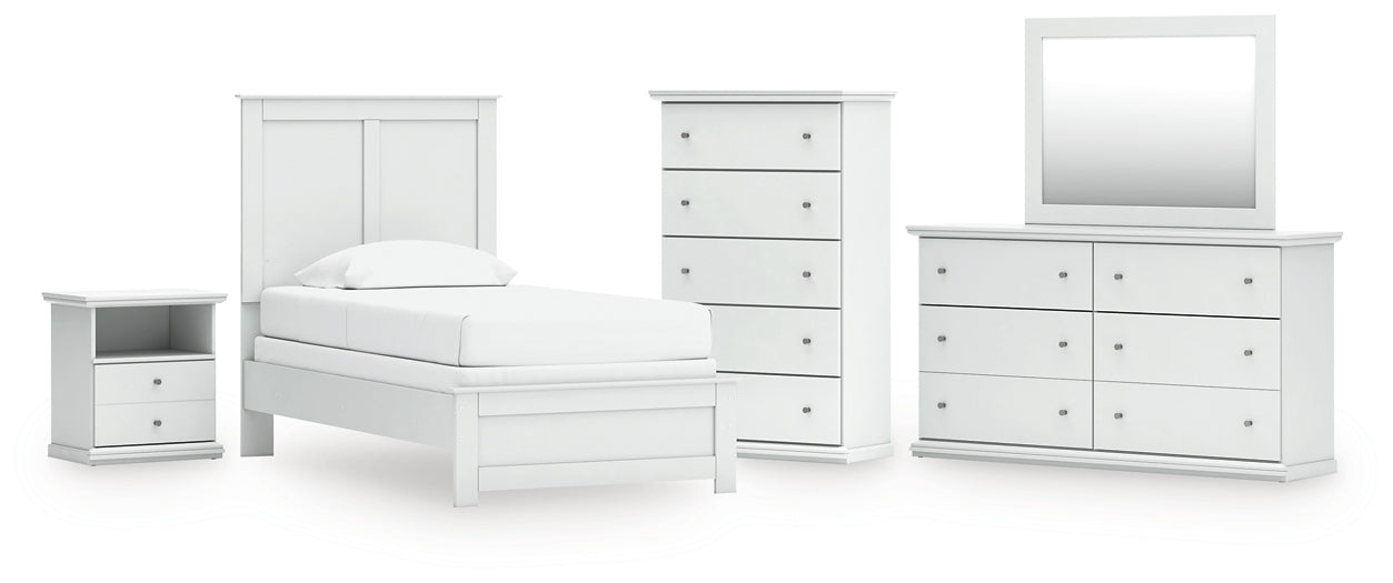 Bostwick Shoals Twin Panel Bed with Mirrored Dresser, Chest and Nightstand