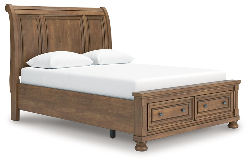 Feddinger Queen Storage Sleigh Bed with Mirrored Dresser and Chest