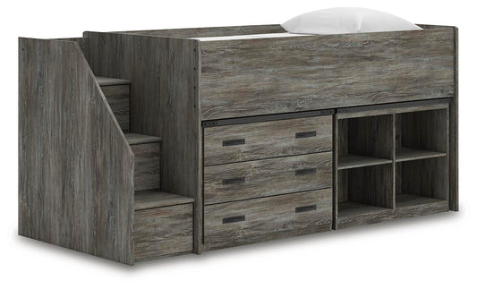 Frandern Twin Loft  Bed with Bookcase and Drawer Storage