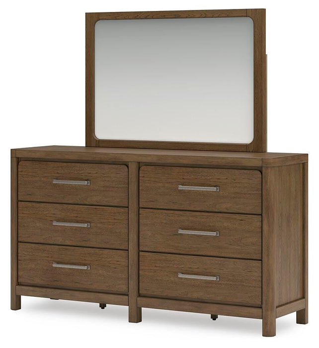 Cabalynn California King Panel Bed with Storage with Mirrored Dresser and Nightstand