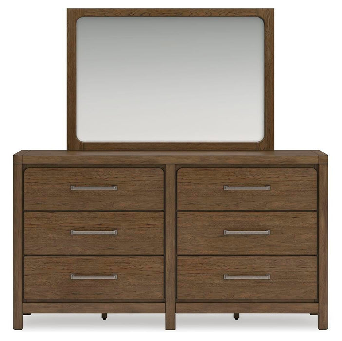 Cabalynn King Upholstered Bed with Mirrored Dresser