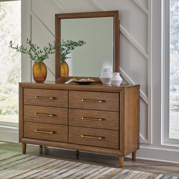 Lyncott Queen Upholstered Bed with Mirrored Dresser and Nightstand