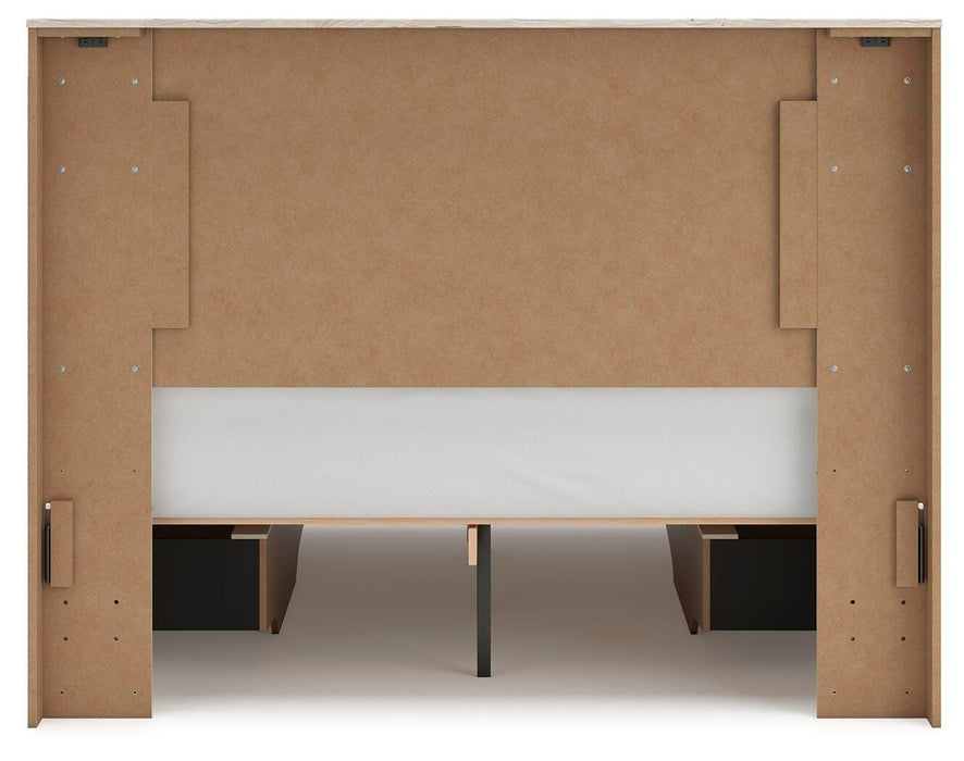 Lawroy Queen Panel Bed with Storage, Dresser and Mirror