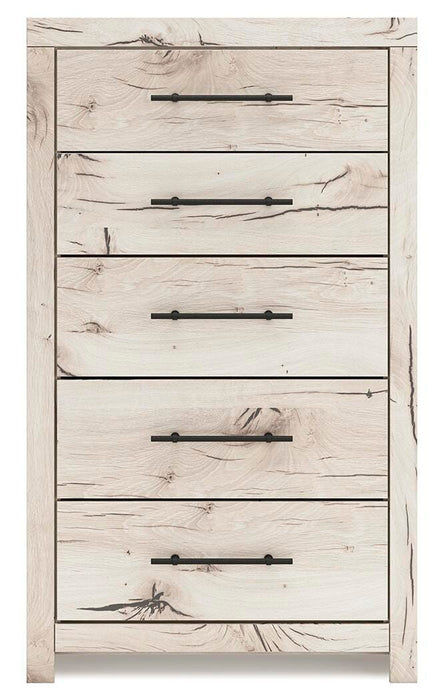 Lawroy King Panel Bed with Storage, Dresser, Mirror, Chest and Nightstand