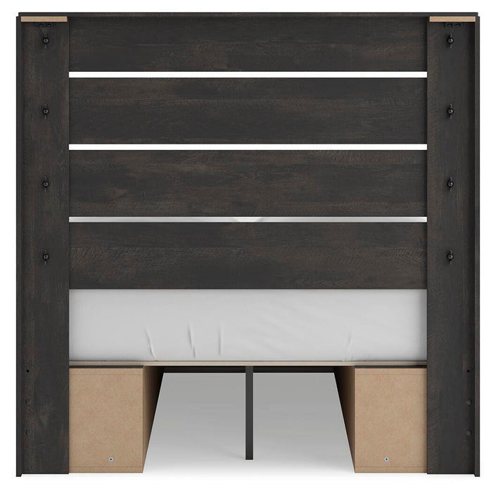 Hollivern Full Panel Bed with Storage, Dresser and Mirror