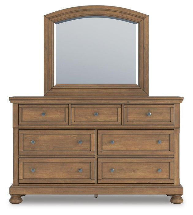 Feddinger Queen Storage Sleigh Bed with Mirrored Dresser