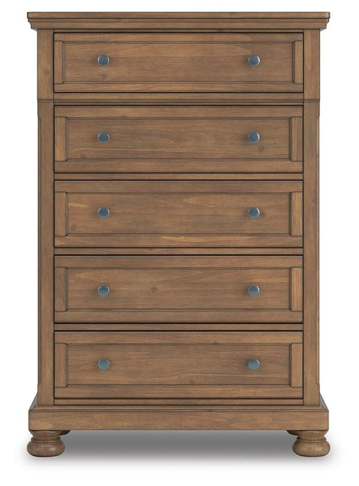 Feddinger Queen Storage Sleigh Bed with Mirrored Dresser, Chest and Nightstand