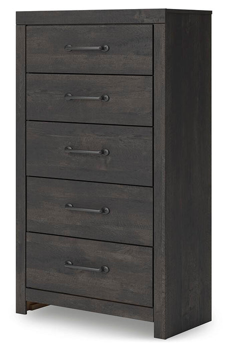 Hollivern Full Panel Bed, Dresser, Mirror, Chest and Nightstand