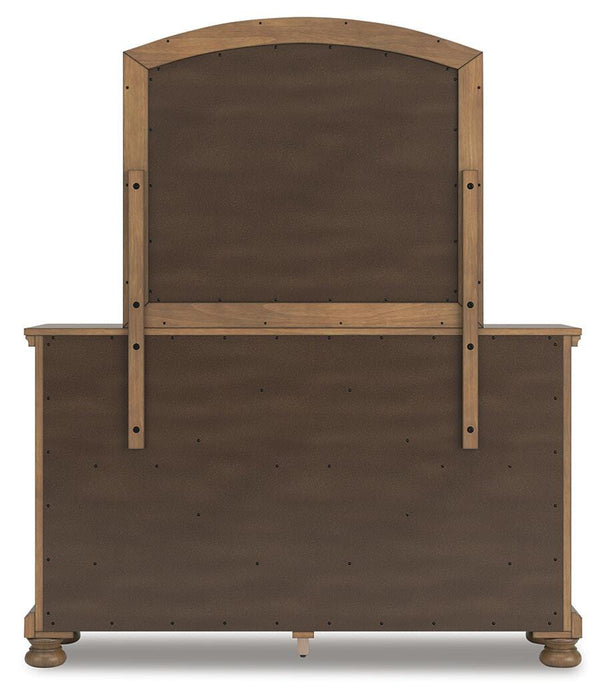 Feddinger King Storage Sleigh Bed with Mirrored Dresser and Nightstand