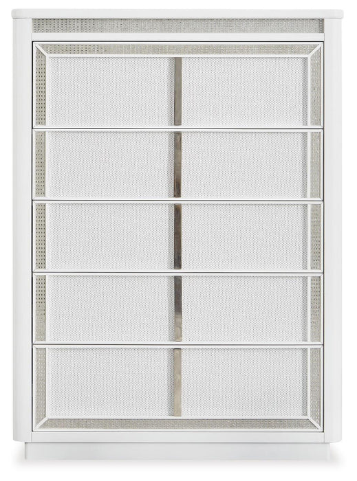 Chalanna California King Upholstered Storage Bed, Dresser, Mirror, Chest and Nightstand